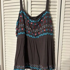 Torrid Charcoal Camisole with Colorful Embroidery